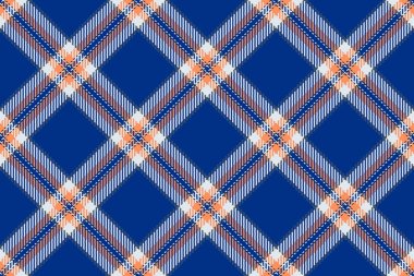 Mavi, turuncu ve beyaz renkli canlı çapraz ekoseli desen. Tekstil tasarımı, moda ve web sitesi geçmişi için mükemmel. Modern ve şık, bu pürüzsüz doku çok yönlü uygulamalar sunuyor.