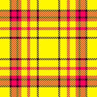 Birincil desen desenli ekose, punk tekstil kumaş kontrolü. Parlak ve siyah renk paletinde renklendirilmiş tartansız arkaplan.