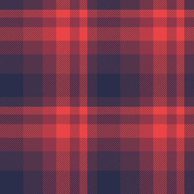 Yakın plan dikişsiz tekstil ekoseli, tartan geçmişini kontrol et. Kumaş desenli vektör dokusunu kırmızı ve pembe renk paletine yükselt.