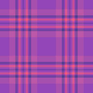 Kare tekstil kumaş arka plan, dekor vektör desenli ekose. Flanel desenleri mor ve pembe renk paletinde kusursuz tartan denetimi.