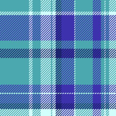 Seksi, pürüzsüz tekstil deseni, estetik tartan vektör kumaşı. Desen desenli ekose arkaplan kontrolünü cyan ve indigo renk paletinde boya.