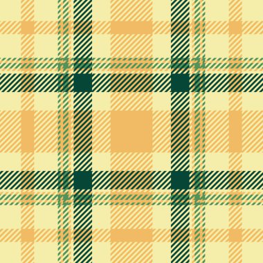 Yatay kumaş arka plan, kırsal doku tartan kontrolü. Sarı ve kehribar renk paletinde kusursuz ekose vektör desenini ateşle.