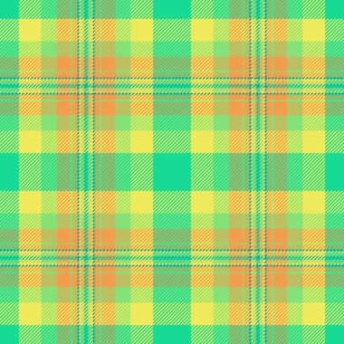 Canlı yaz ekose desenli, güneşli sarı, ferahlatıcı yeşil ve parlak turuncu renkler. Tekstil tasarımları, web sitesi geçmişi veya moda illüstrasyonları için ideal.