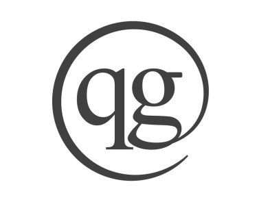 Çember şeklinde e-posta işareti tarzında iki harften QG logosu. Q ve G iş şirketinin yuvarlak logosu