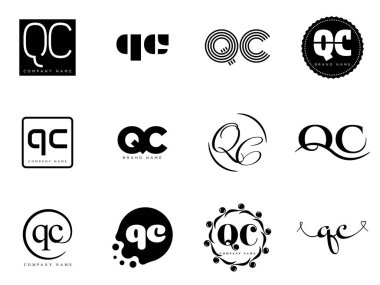 QC logo şirketi şablonu. Q ve C harfi logoti. Tasarım elemanları ile farklı klasik serif harfleri ve modern kalın metin ayarla. İlk yazı tipi tipografisi.