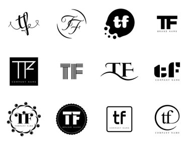 TF logo şirketi şablonu. Harf t ve f logoti. Tasarım elemanları ile farklı klasik serif harfleri ve modern kalın metin ayarla. İlk yazı tipi tipografisi.