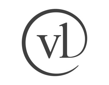 Daire şeklinde e-posta işareti tarzında iki harfli VL logosu. V ve L, iş şirketinin logosu