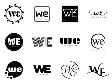 Logo şirketi şablonu. Mektup w ve e logotype. Tasarım elemanları ile farklı klasik serif harfleri ve modern kalın metin ayarla. İlk yazı tipi tipografisi.