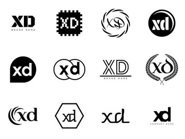 XD logo şirketi şablonu. Harf X ve D logoti. Tasarım elemanları ile farklı klasik serif harfleri ve modern kalın metin ayarla. İlk yazı tipi tipografisi.