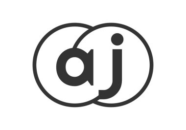 A.J. İşletme Amblemi, ana hatları yuvarlak ve J harfleriyle. Marka kimliği için birleşmiş iki dairenin logo şablonu, logotip. Vektör Sonsuzluk sembolü