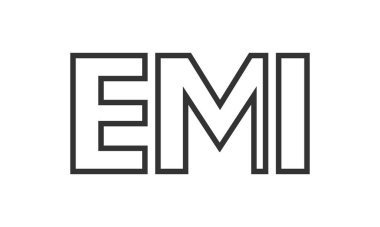 Güçlü ve modern kalın metinli EMI logo tasarım şablonu. Basit ve minimal tipografi içeren ilk tabanlı vektör logosu. Moda şirket kimliği.