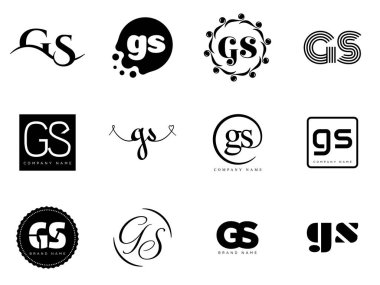 GS logo şirketi şablonu. G harfi ve logoti. Tasarım elemanları ile farklı klasik serif harfleri ve modern kalın metin ayarla. İlk yazı tipi tipografisi.