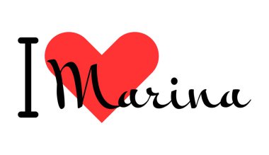 Marina 'yı seviyorum, Mısır şehri. Kırmızı kalpli el yazısıyla yazılmış mektuplar. Vektör illüstrasyonu, modern tasarım