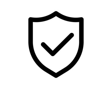 Siyah kalkan simgesinin içinde kontrol işareti var. Güvenlik, onay ya da doğrulama anlamına geliyor..