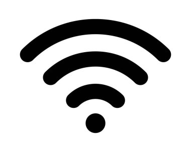 Beyaz arka planda kalın siyah kablosuz ağ sembolü. Uygulama simgeleri, web sitesi tasarımı veya teknik sunumlar için mükemmel. Temiz, modern stil çeşitli projelerde çok yönlülük sağlar.