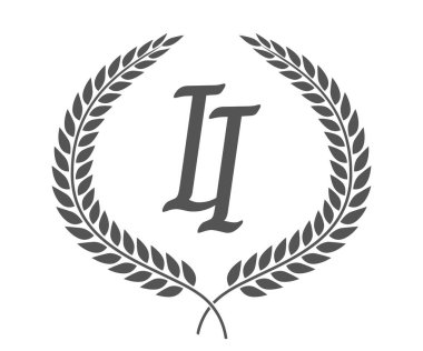 İlk harf I ve ben, Laurel Çelenk ile birlikte logo tasarımı. Kaligrafi yazı tipli lüks amblem.