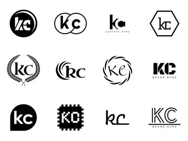 KC logo şirketi şablonu. K ve C harfleri logoti. Tasarım elemanları ile farklı klasik serif harfleri ve modern kalın metin ayarla. İlk yazı tipi tipografisi.