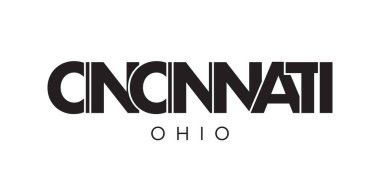 Cincinnati, Ohio, ABD tipografi sloganı. Baskı ve web ürünleri için grafik şehir harfleriyle Amerika logosu.