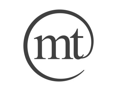 Çember şeklinde e-posta işareti tarzında iki harfli MT logosu. Şirketin M ve T yuvarlak logosu