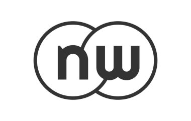 NW şirket amblemi, ana hatları yuvarlak harfler ve iki birleşmiş dairenin logo şablonu, marka kimliği, logotip. Vektör Sonsuzluk sembolü