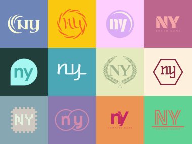 New York logo şirketi şablonu. Harf n ve y logoti. Tasarım elemanları ile farklı klasik serif harfleri ve modern kalın metin ayarla. İlk yazı tipi tipografisi.