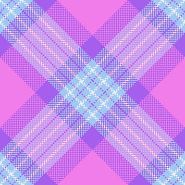 Morado desenli tekstil kontrolü, kalın tartan ekose vektörü. Tee deseni kumaş pürüzsüz arkaplan menekşe ve cyan renk paletinde.