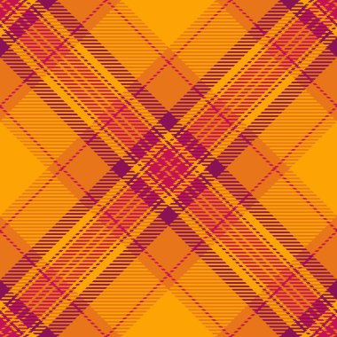 Afrika tekstil dokusu yok, web sitesi ekose kumaşı. Turuncu ve pembe renk paletinde sakin desen kumaş vektör arkaplanı.