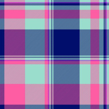 Canlı pastel pembe, nane yeşili ve lacivert ekose desenli. Tekstil tasarımı, moda, web sitesi geçmişi veya koleksiyon kitabı projeleri için mükemmel.
