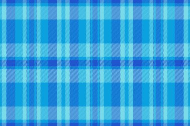 İplik dokusu kontrol şablonu, moda vektör arkaplan kumaşı. Tekstil ekoseli kumaşı mavi ve mavi renk paletinden sayfalayın..