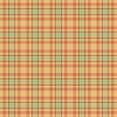 Brezilya desenli ekose kumaş, kağıt vektör kontrolü. 1970 'lerin turuncu ve kehribar renk paleti ile dikişsiz kumaş dokusu.