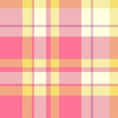Süssüz tartan vektör, ipeksi arkaplan dokusu tekstil. Kırmızı ve açık sarı renk paletinde özel kontrol deseni kumaş ekoseli.