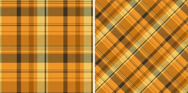 Two seamless autumnal plaid patterns.  Warm orange and brown hues create a versatile texture ideal for textile design, fashion, or website backgrounds.  Perfect for fallthemed projects clipart