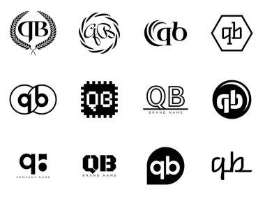 Oyun kurucu logo şirketi şablonu. Q ve B harfi logoti. Tasarım elemanları ile farklı klasik serif harfleri ve modern kalın metin ayarla. İlk yazı tipi tipografisi.