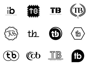 Tüberküloz şirketi şablonu. T ve B harfleri logoti. Tasarım elemanları ile farklı klasik serif harfleri ve modern kalın metin ayarla. İlk yazı tipi tipografisi.