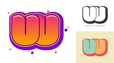 Festival ya da parti için UU logo tasarımı. İlk harf u ve u harfi grafiti tarzında. Yazı tipi tipografisinin yaratıcı modern harfleri. Çocukların trend logoti ya da kimliği.