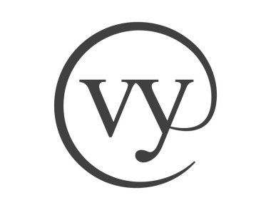 Daire şeklinde e-posta işareti tarzında iki harfli VY logosu. V ve Y iş şirketlerinin logoyu yuvarlak