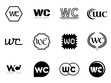 WC logo şirketi şablonu. Harf w ve c logoti. Tasarım elemanları ile farklı klasik serif harfleri ve modern kalın metin ayarla. İlk yazı tipi tipografisi.