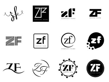 ZF logo şirketi şablonu. Z harfi ve f logoti. Tasarım elemanları ile farklı klasik serif harfleri ve modern kalın metin ayarla. İlk yazı tipi tipografisi.
