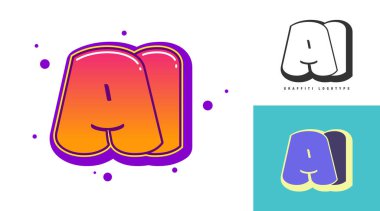 Festival ya da parti için yapay zeka tasarımı. Graffiti tarzında ilk harf A ve I. Yazı tipi tipografisinin yaratıcı modern harfleri. Çocukların trend logoti ya da kimliği.