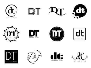 DT logo şirketi şablonu. D ve T harfleri var. Tasarım elemanları ile farklı klasik serif harfleri ve modern kalın metin ayarla. İlk yazı tipi tipografisi.