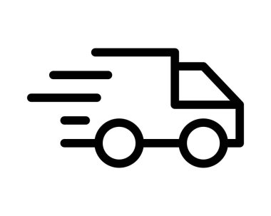 Hızlı teslimat kamyonu ikonu. Cesur, minimalist bir sanat tarzı. Basit bir dağıtım sembolüne ihtiyaç duyan internet siteleri, uygulamalar ve sunumlar için mükemmel..