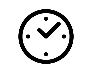 Cesur, minimalist saat simgesi tasarımı. Saatin içindeki bir işaret tamamlamayı, zamanında teslimatı ya da zamanlamayı simgeler. Web sitesi tasarımı, uygulamalar, sunumlar ve daha fazlası için mükemmel..