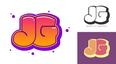 Festival ya da parti için JG logo tasarımı. Graffiti tarzında J ve G harfleri. Yazı tipi tipografisinin yaratıcı modern harfleri. Çocukların trend logoti ya da kimliği.