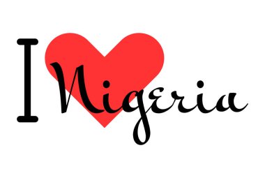 I love Nigeria. Hand drawn letters with red heart. Vector illustration, lettering in modern design clipart