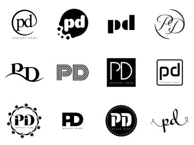 PD logo şirketi şablonu. P ve D harfi logoti. Tasarım elemanları ile farklı klasik serif harfleri ve modern kalın metin ayarla. İlk yazı tipi tipografisi.