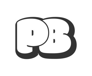 PB logosu, karikatür harfleri, graffiti stili siyah beyaz siluet şeklinde yuvarlak. Festival partisi için modaya uygun P ve B harfi metni, kişisel baş harfler, çocuklar için funky print ve web.