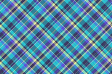 Rahat desenli ekoseli, şablon arka plan dokusu tekstili. Cyan ve Pastel renk paletinde tartan kumaş vektörünü çoklu kontrol et.
