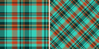 Canlı deniz mavisi ve turuncu ekose desenler. İki kusursuz tasarım klasik ve köşegen. Tekstil baskıları, moda, web siteleri ve ambalaj için ideal. Herhangi bir projeye modern kırsal cazibe katar.