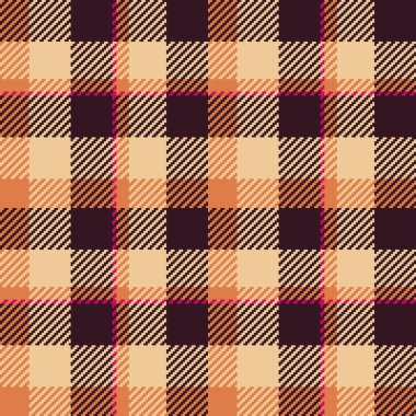 Sonbahar desenli ekose kumaş, düzgün doku kontrolü tekstili. Turuncu ve koyu renk paletinde köpek dişi dikişsiz tartan kumaş vektörü.