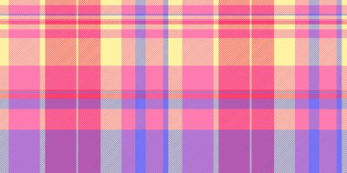 Ekose desenli, üst düzey tekstil kontrolü yap. Periyodik vektör kumaş dokusu pembe ve sarı renkli tartan.